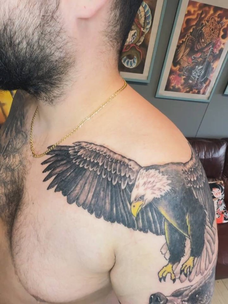 Eagle across a shoulder and chest
